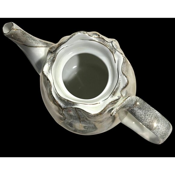 Vintage Bombay Company Ethereal Rose Porcelain Tea Pot Sugar Dish Speckled Metal - Picture 9 of 16